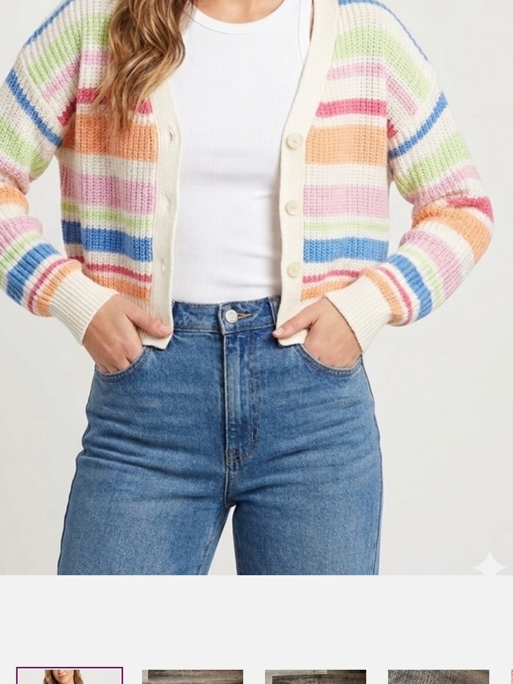 Jessica Simpson Cropped Pastel Striped Cardigan - Cream Trim
